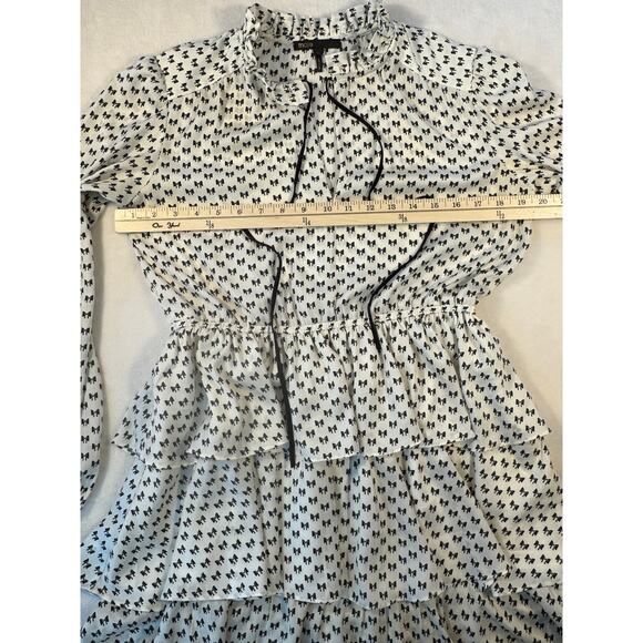 Maje Rinala Ivory Black Bow Ruffle Dress Mini Knee Length Long Sleeve 40 8 M - Picture 13 of 16